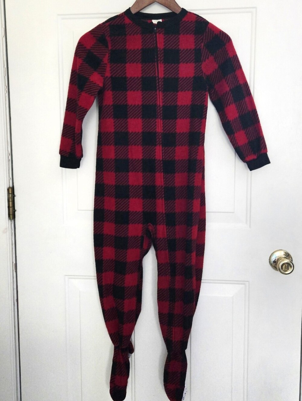 Faded Glory Red and Black Buffalo Plaid Footed One-Piece
